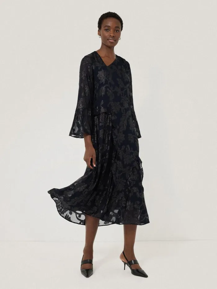 Metallic Jacquard Midi Dress Navy Women Jigsaw Party