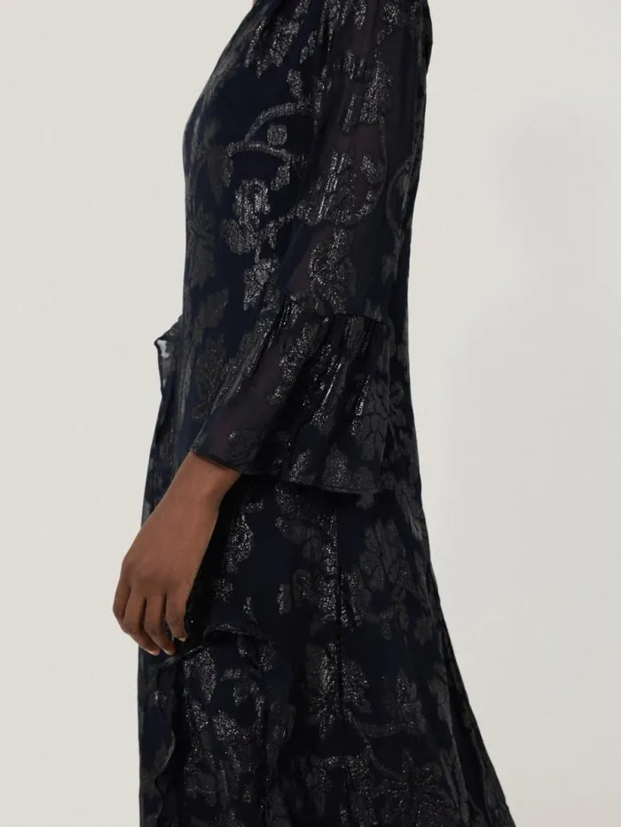 Metallic Jacquard Midi Dress Navy Women Jigsaw Party