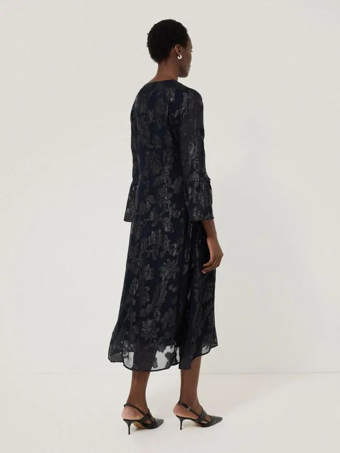 Metallic Jacquard Midi Dress Navy Women Jigsaw Party
