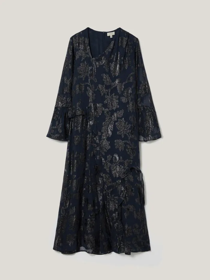 Metallic Jacquard Midi Dress Navy Women Jigsaw Party