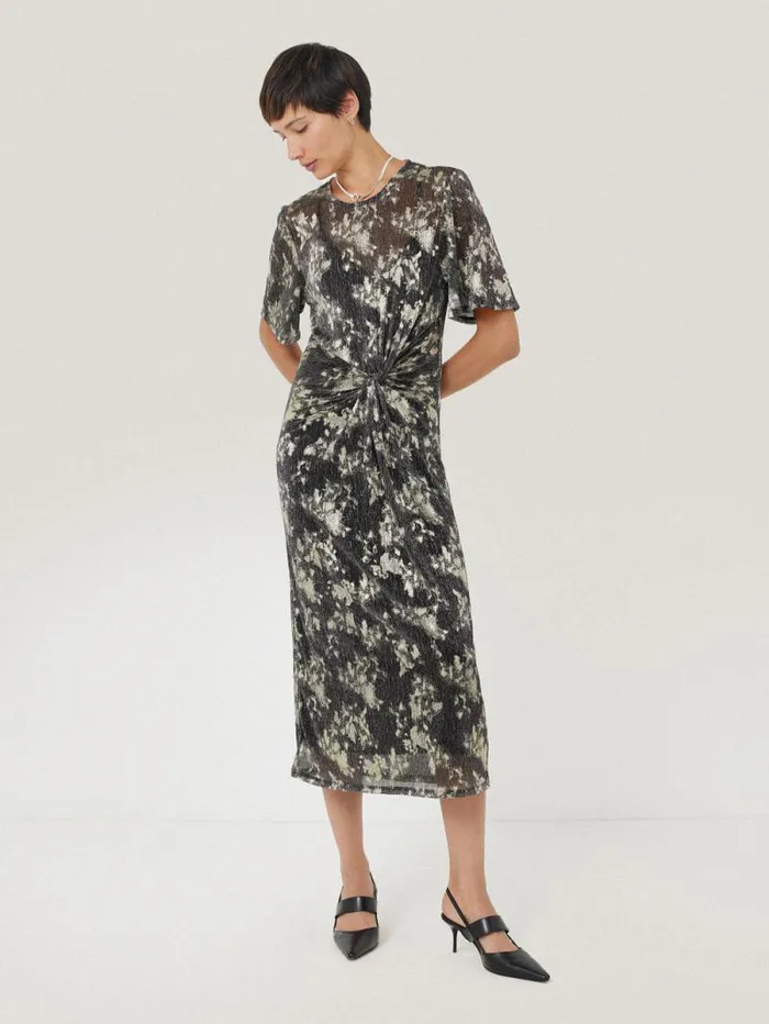 Metallic Knot Front Dress Gold Women Jigsaw Party