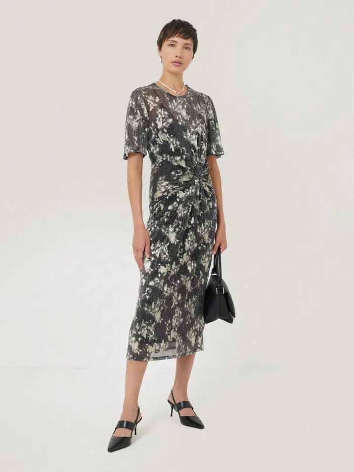 Metallic Knot Front Dress Gold Women Jigsaw Party