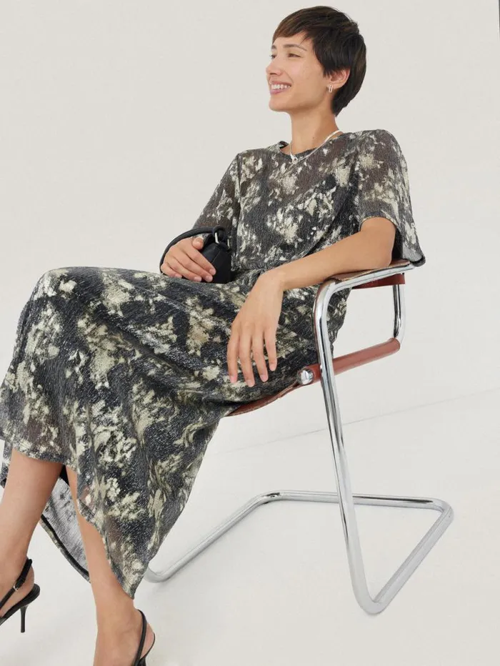 Metallic Knot Front Dress Gold Women Jigsaw Party