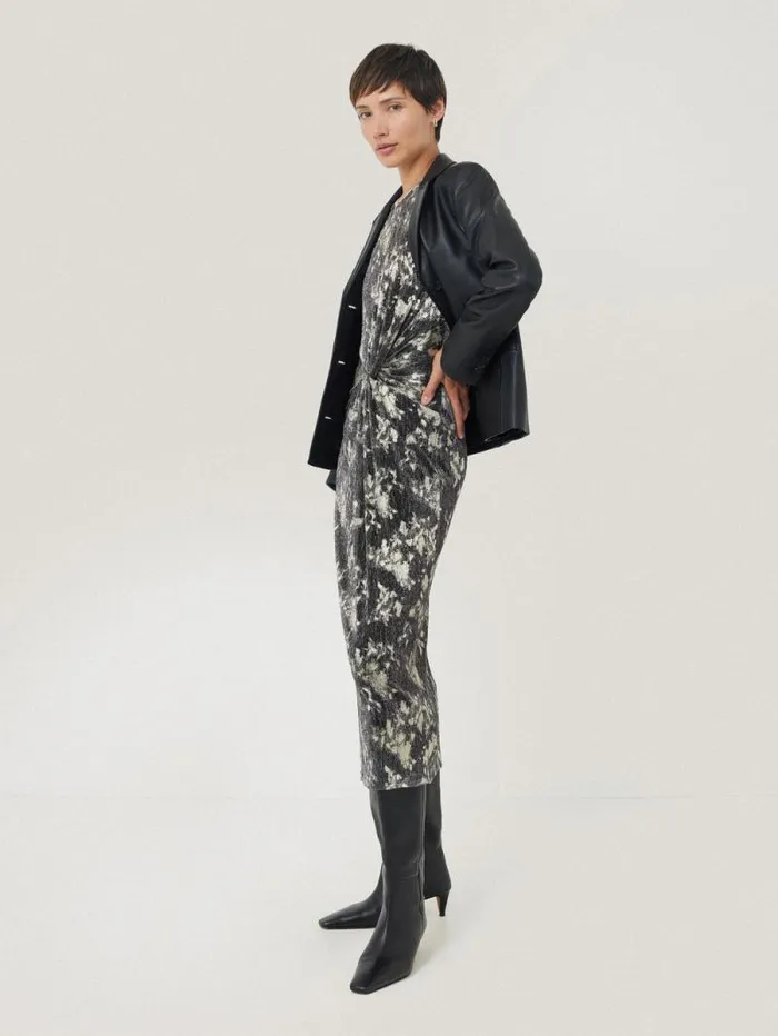 Metallic Knot Front Dress Gold Women Jigsaw Party