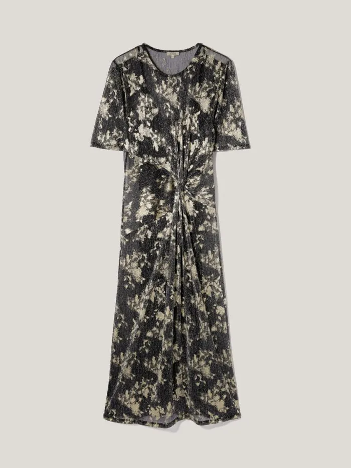 Metallic Knot Front Dress Gold Women Jigsaw Party