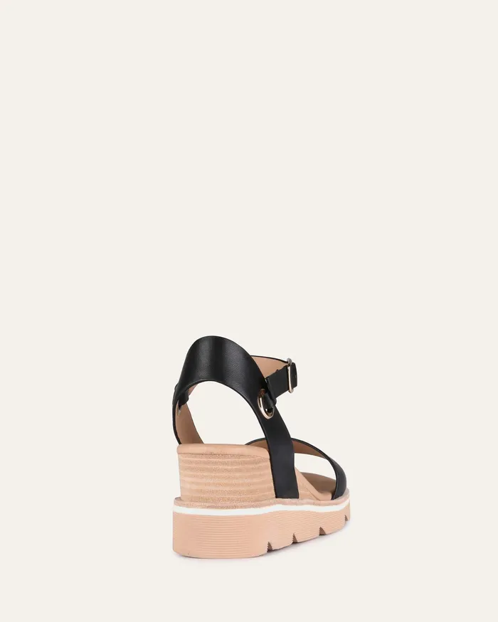 MID SANDALS Katie mid heel wedge sandals black leather jomercer Women