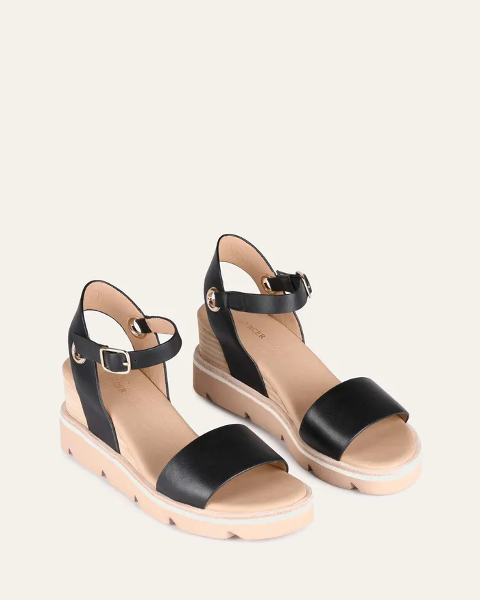 MID SANDALS Katie mid heel wedge sandals black leather jomercer Women