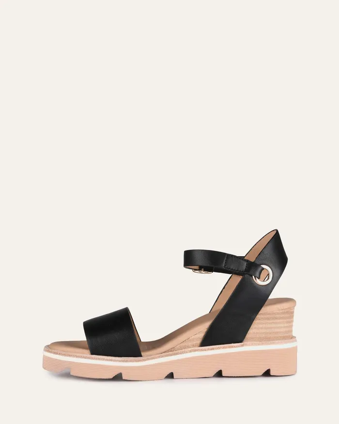 MID SANDALS Katie mid heel wedge sandals black leather jomercer Women