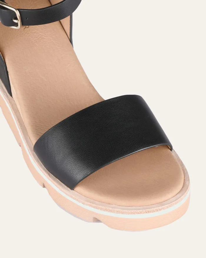 MID SANDALS Katie mid heel wedge sandals black leather jomercer Women