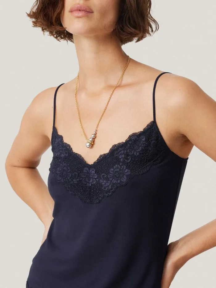 Modal Lace Vest Navy Women Jigsaw Shirts and Tops