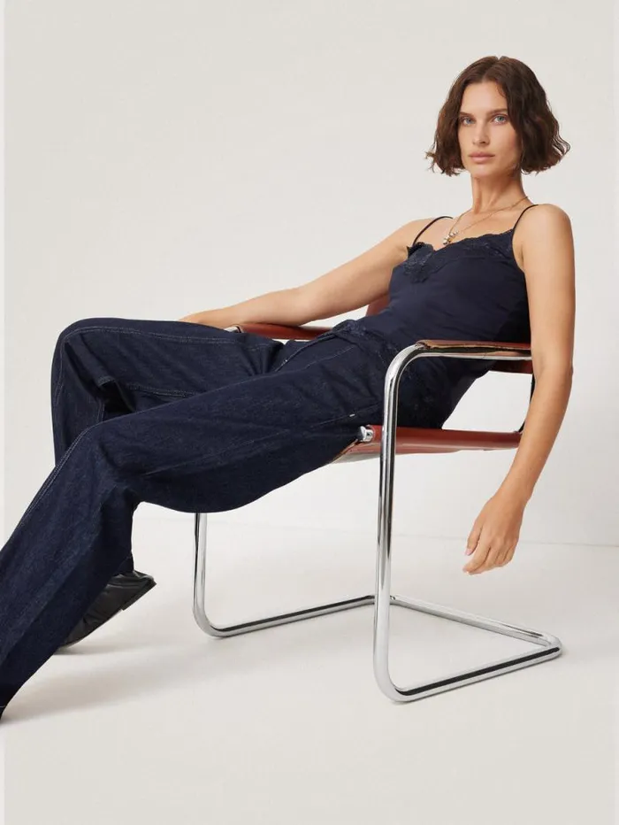 Modal Lace Vest Navy Women Jigsaw Shirts and Tops
