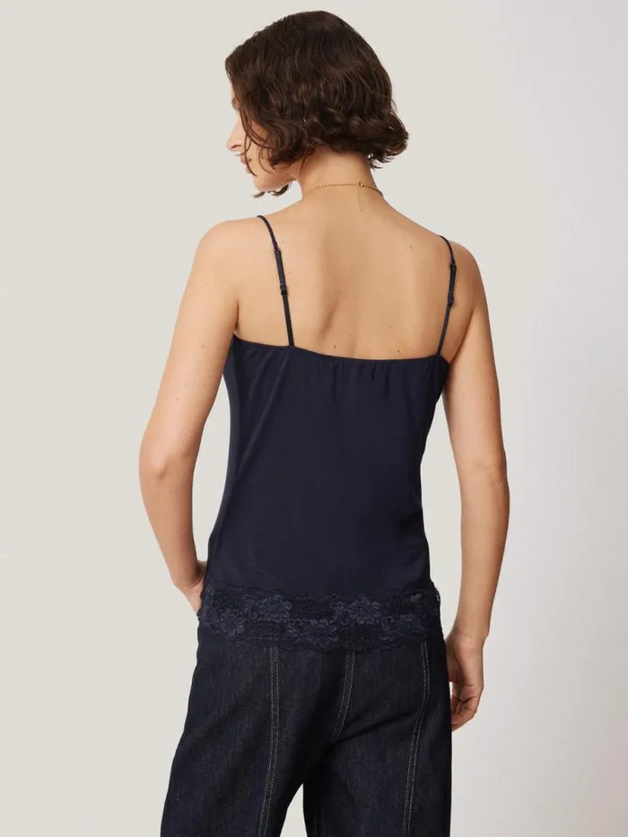 Modal Lace Vest Navy Women Jigsaw Shirts and Tops