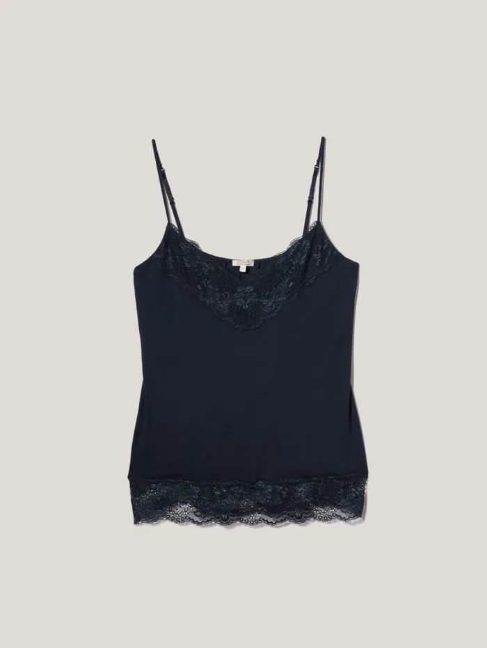 Modal Lace Vest Navy Women Jigsaw Shirts and Tops