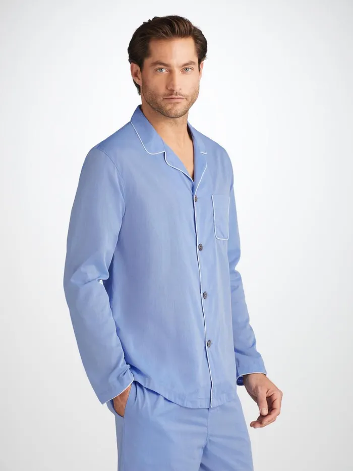 Modern Fit Pajamas Men Derek Rose Modern Fit Pajamas Amalfi Cotton Batiste Blue