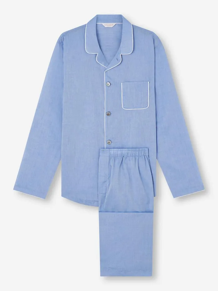 Modern Fit Pajamas Men Derek Rose Modern Fit Pajamas Amalfi Cotton Batiste Blue