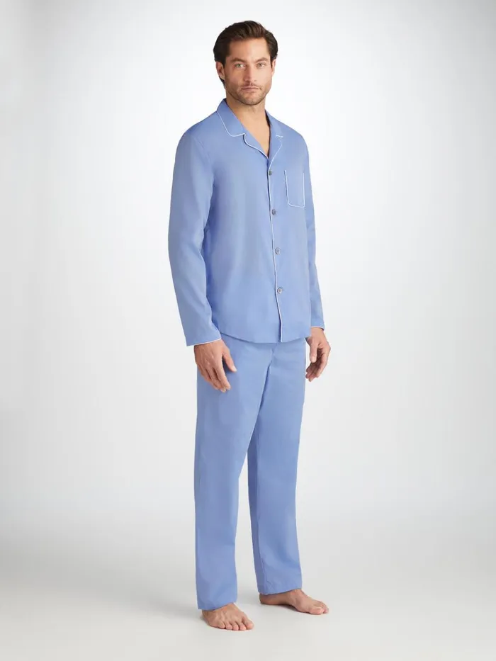 Modern Fit Pajamas Men Derek Rose Modern Fit Pajamas Amalfi Cotton Batiste Blue