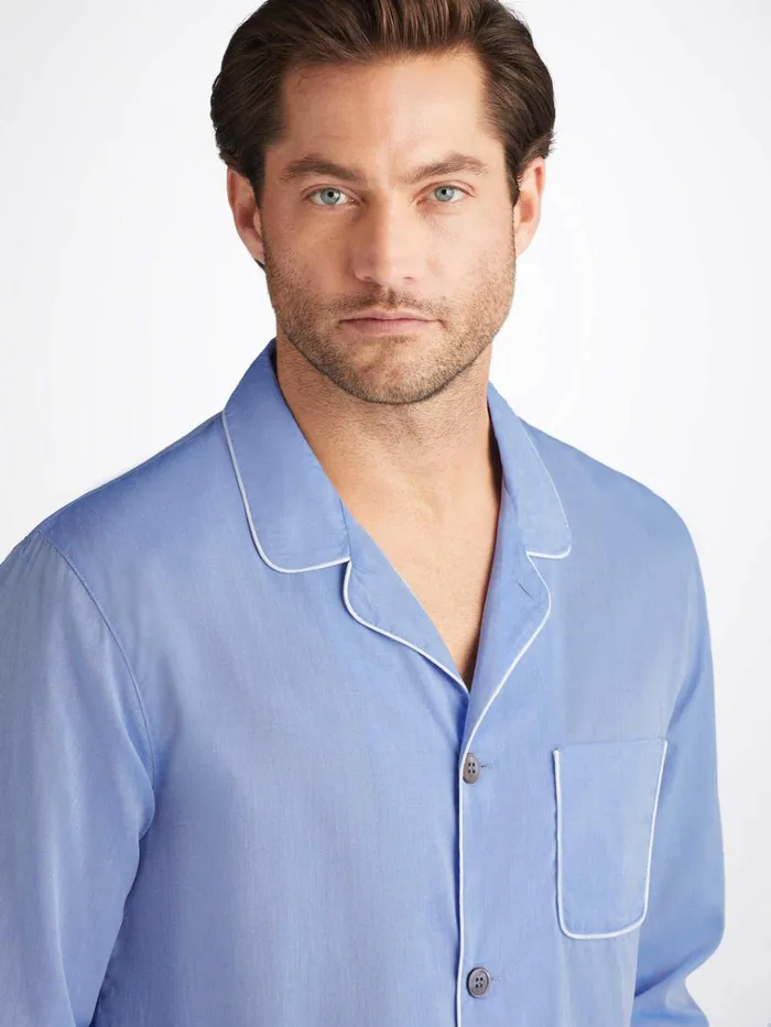 Modern Fit Pajamas Men Derek Rose Modern Fit Pajamas Amalfi Cotton Batiste Blue