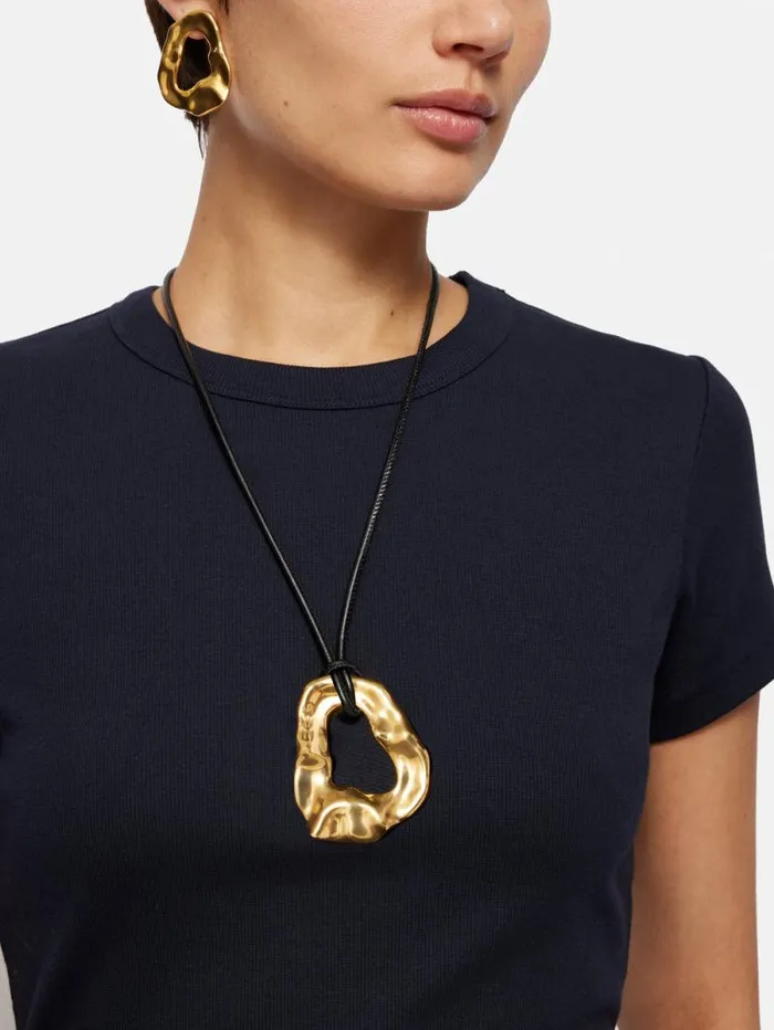 Molten Loop Leather Necklace Gold Women Jigsaw Party