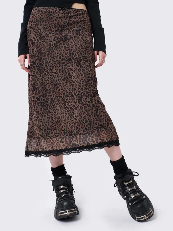 Nala Leopard Mesh Midi Skirt Women Minga London Bottoms