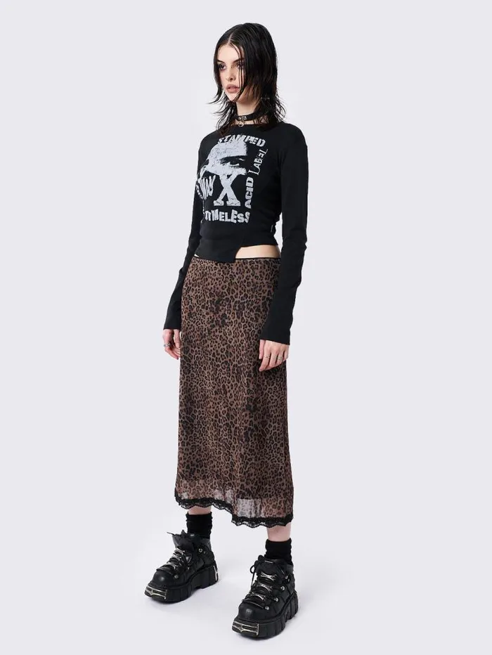 Nala Leopard Mesh Midi Skirt Women Minga London Bottoms