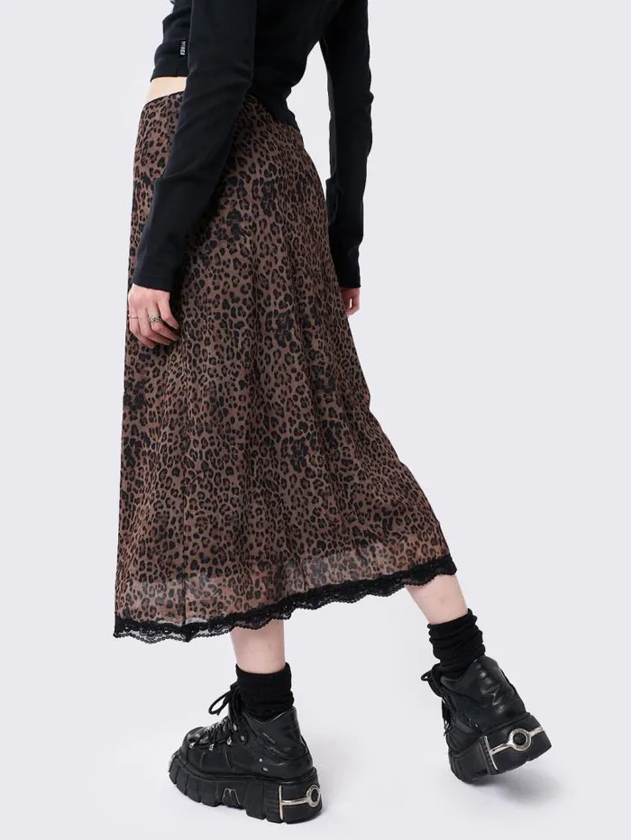 Nala Leopard Mesh Midi Skirt Women Minga London Bottoms