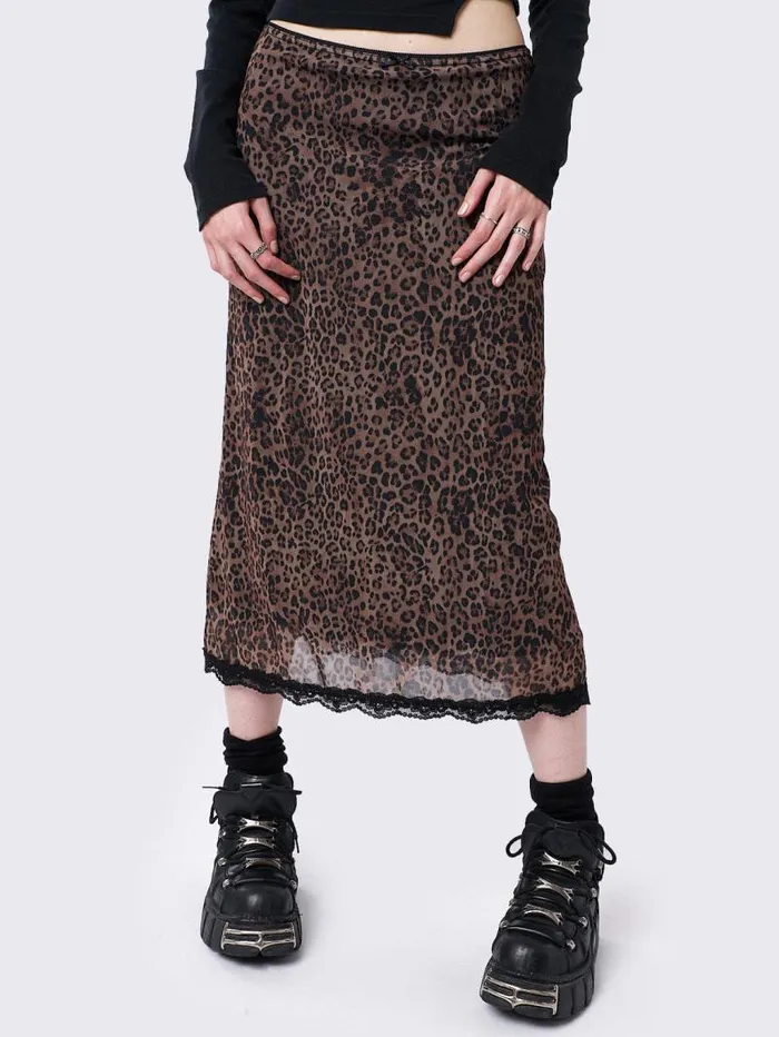 Nala Leopard Mesh Midi Skirt Women Minga London Bottoms