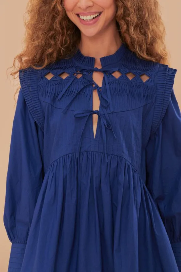 Navy Blue Open Yoke Mini Dress Women FARM Rio Mini Dresses