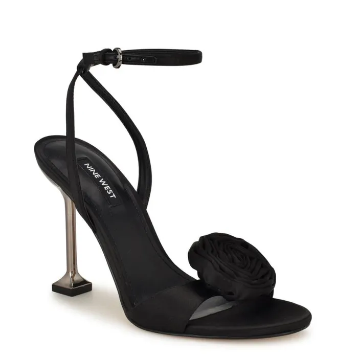 Neve Rosette Ankle Strap Sandals Black Women Nine West Sandals