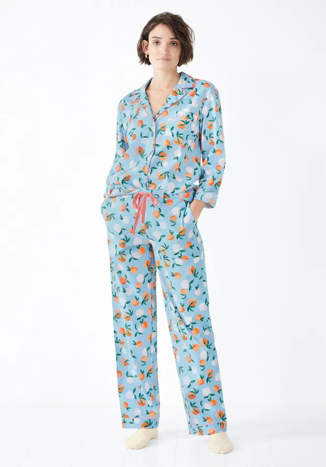 Nightwear Women Hush Isla Printed Cotton Pyjamas Apricots Blueorange
