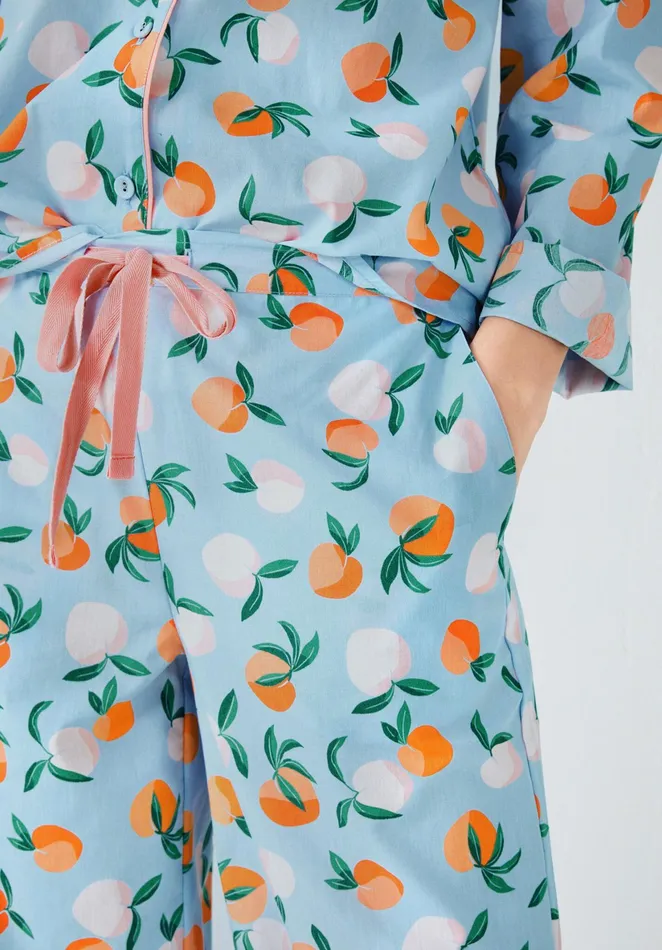 Nightwear Women Hush Isla Printed Cotton Pyjamas Apricots Blueorange
