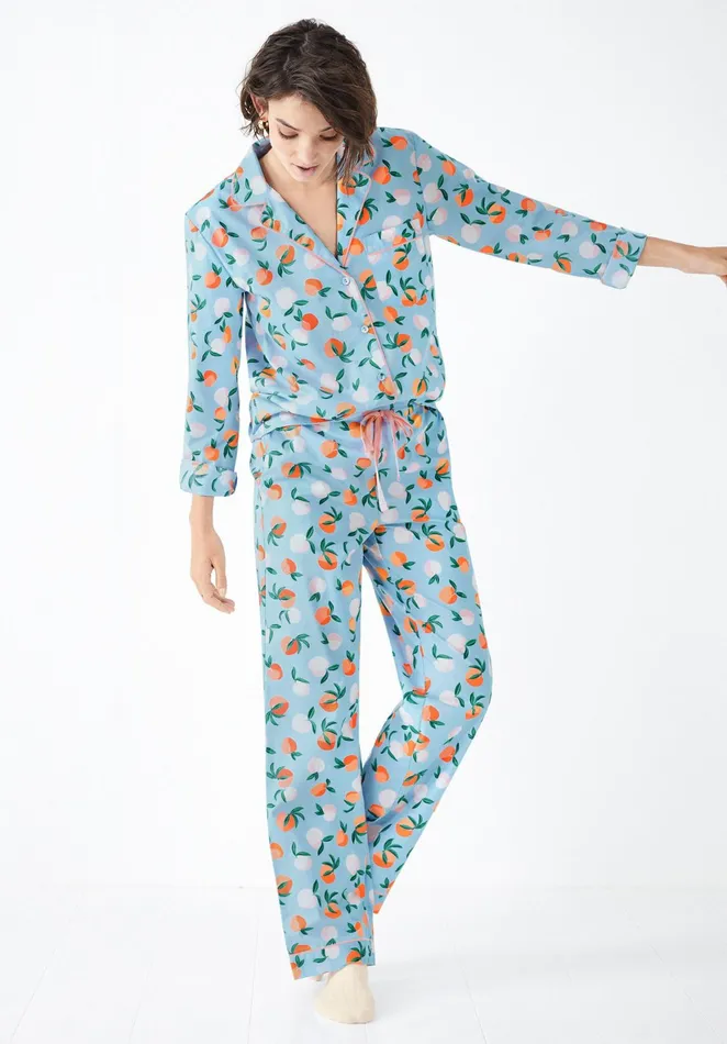 Nightwear Women Hush Isla Printed Cotton Pyjamas Apricots Blueorange