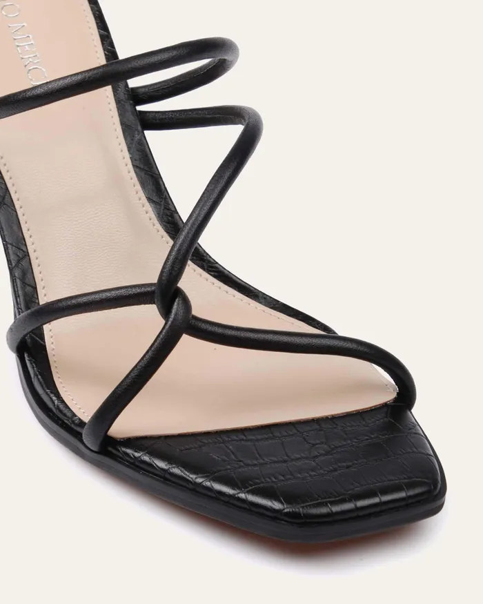 Novi mid heel sandals black leather Women MID HEELS jomercer Novi mid heel sandals black leather Women MID HEELS jomercer