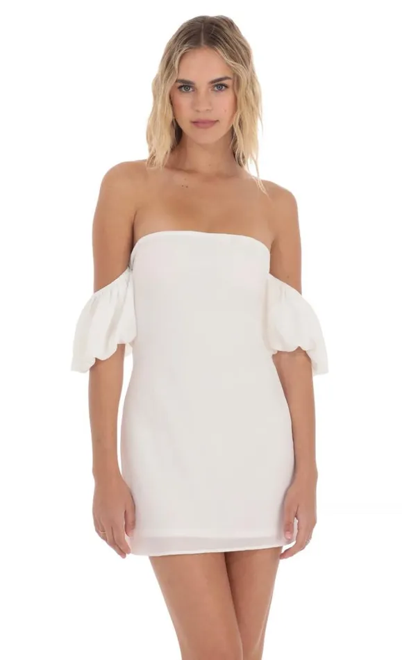 Off Shoulder Puff Sleeve Dress White Women LUCY IN THE SKY Mini Dresses