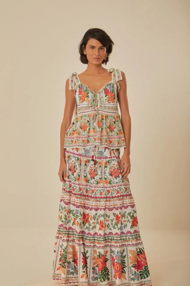 OffWhite Bloom Garden Maxi Skirt Women FARM Rio Skirts