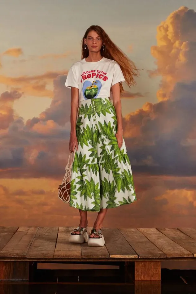OffWhite Palm Fan Organic Cotton Maxi Skirt Women FARM Rio Skirts