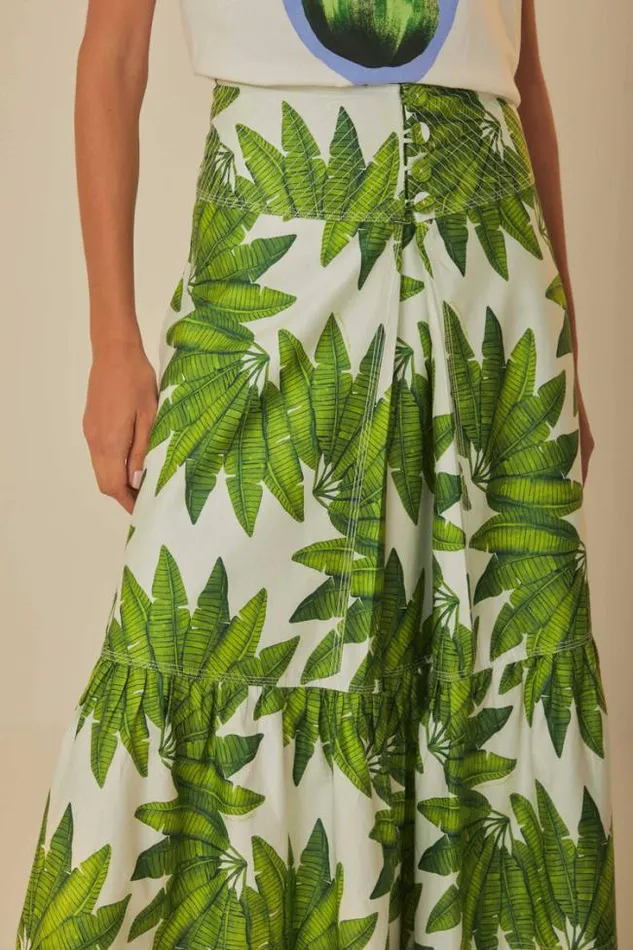 OffWhite Palm Fan Organic Cotton Maxi Skirt Women FARM Rio Skirts