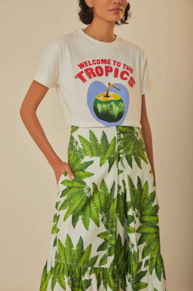 OffWhite Palm Fan Organic Cotton Maxi Skirt Women FARM Rio Skirts