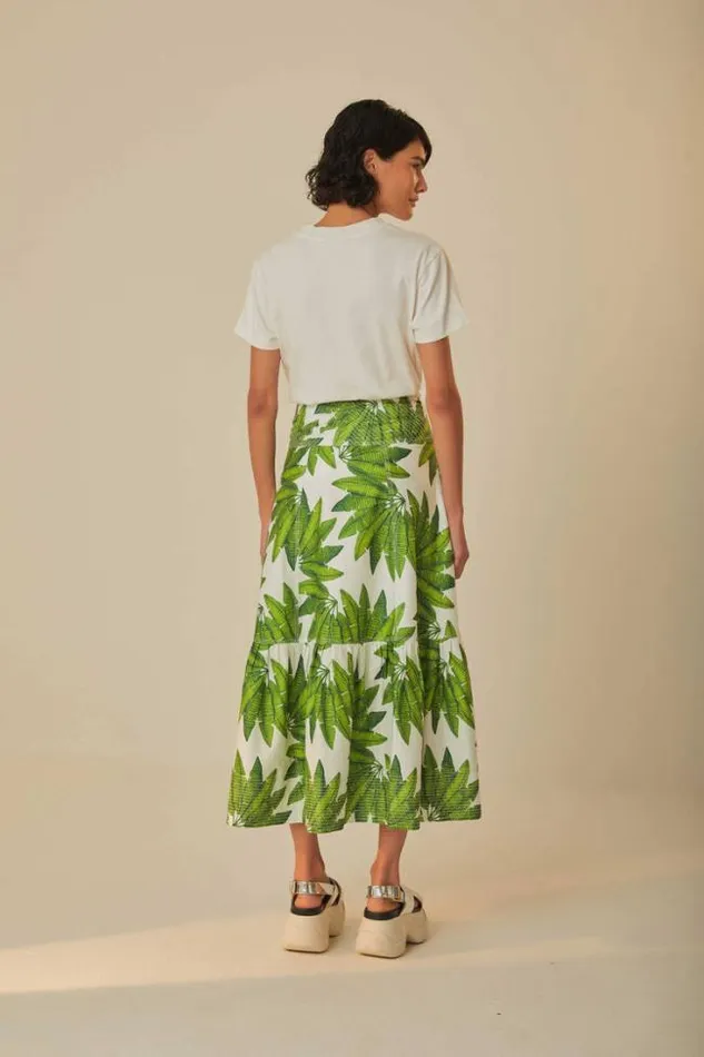 OffWhite Palm Fan Organic Cotton Maxi Skirt Women FARM Rio Skirts