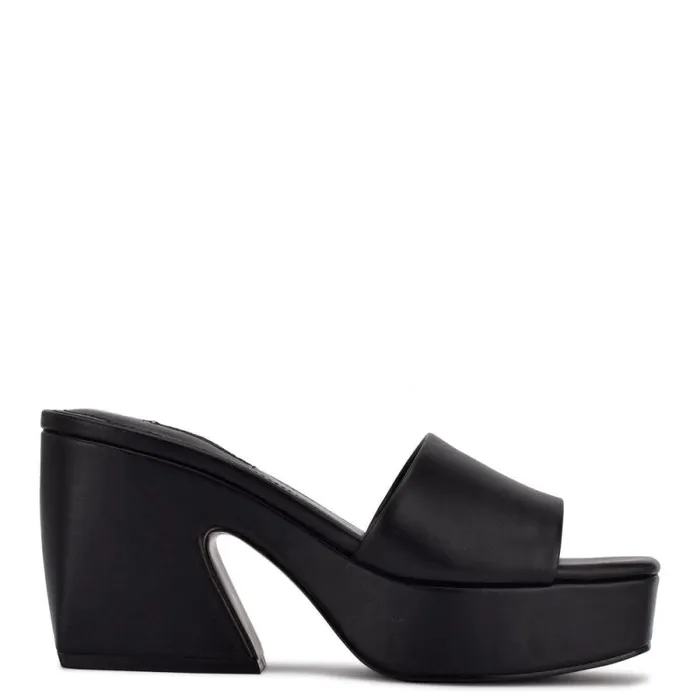 Oklee Platform Slide Sandals Black Women Nine West Heels