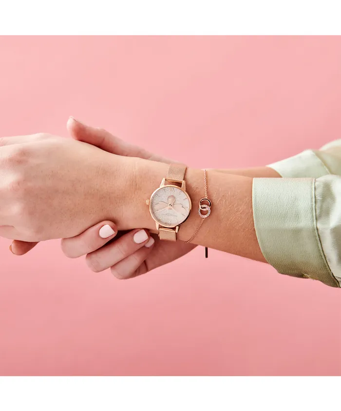 Olivia Burton Bee Watches Women 30mm White and Rose Gold Mesh Watch