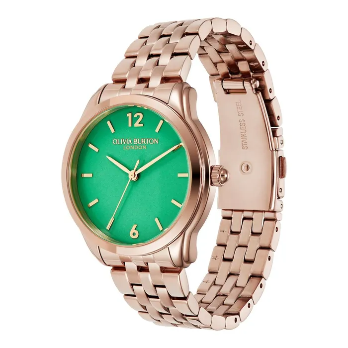 Olivia Burton Classic Watches Women 36mm Starlight Color Kelly Green and Rose Gold Bracelet Watch