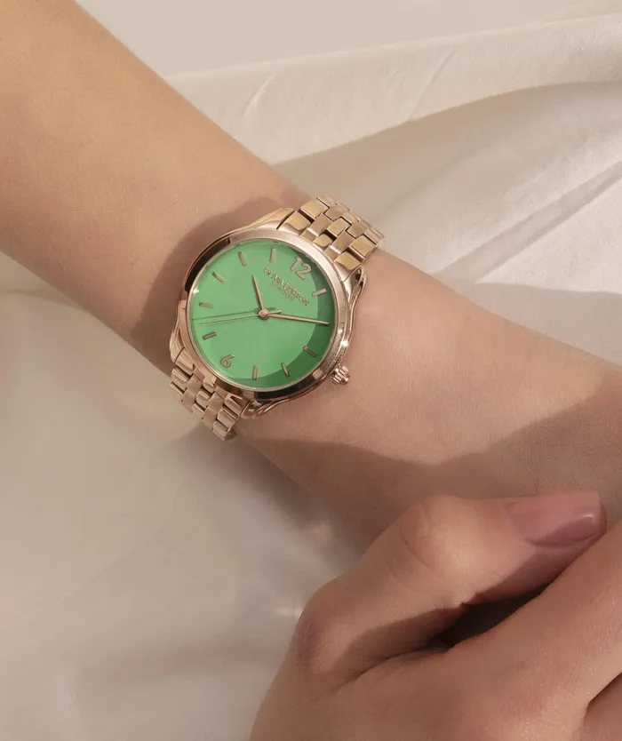 Olivia Burton Classic Watches Women 36mm Starlight Color Kelly Green and Rose Gold Bracelet Watch