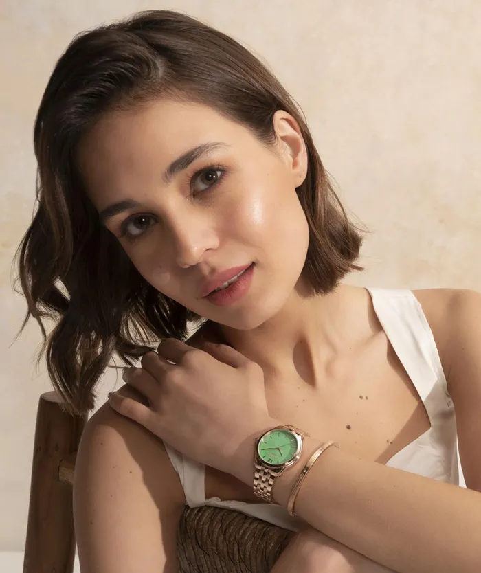 Olivia Burton Classic Watches Women 36mm Starlight Color Kelly Green and Rose Gold Bracelet Watch