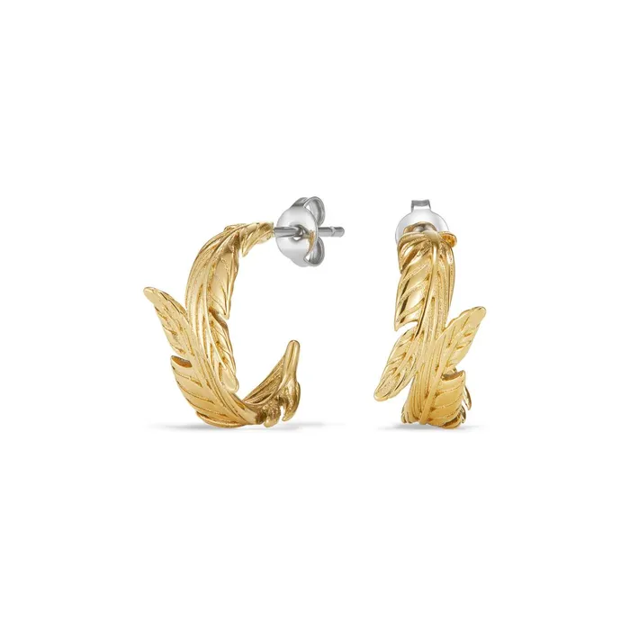 Olivia Burton Earrings Women Feather Gold Plated Hoop Earrings