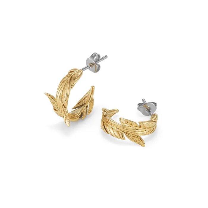 Olivia Burton Earrings Women Feather Gold Plated Hoop Earrings