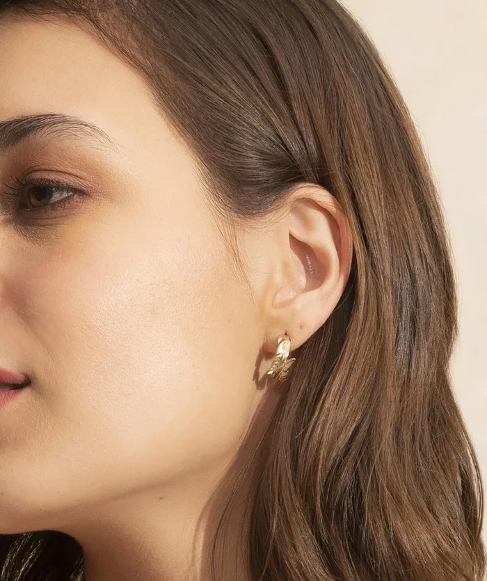 Olivia Burton Earrings Women Feather Gold Plated Hoop Earrings
