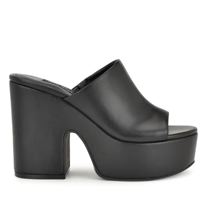 Olley Platform Slide Sandals Black Women Nine West Sandals