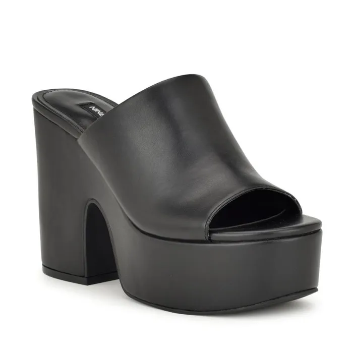 Olley Platform Slide Sandals Black Women Nine West Sandals