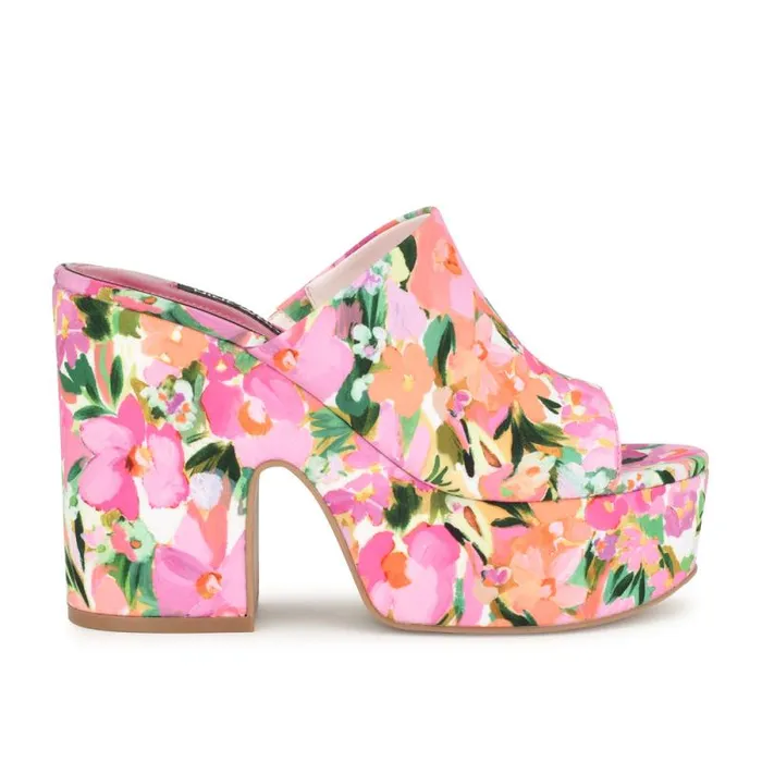Olley Platform Slide Sandals Pink Floral Women Nine West Sandals