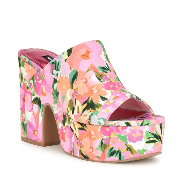 Olley Platform Slide Sandals Pink Floral Women Nine West Sandals Olley Platform Slide Sandals Pink Floral Women Nine West Sandals